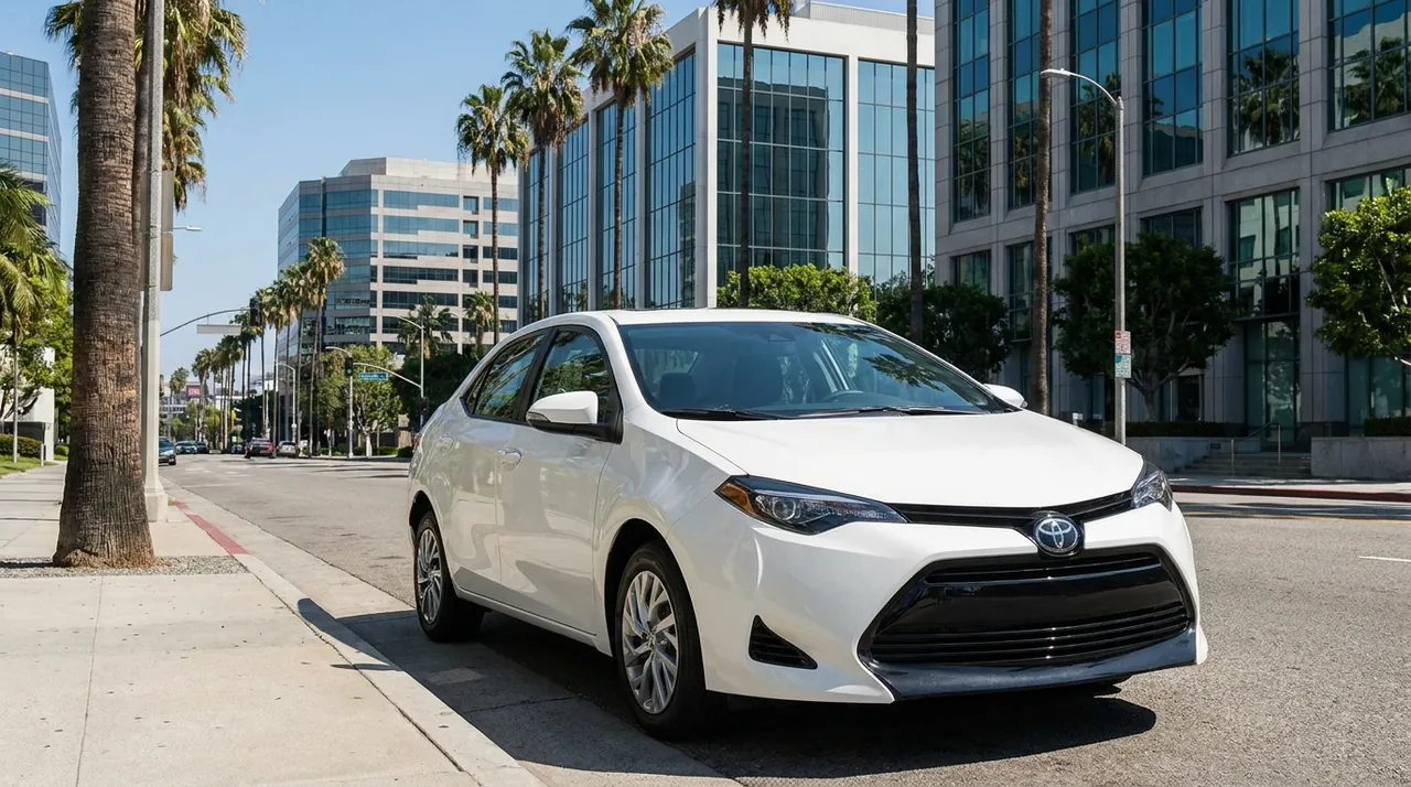 White Toyota Corolla rideshare-approved rental sedan in California